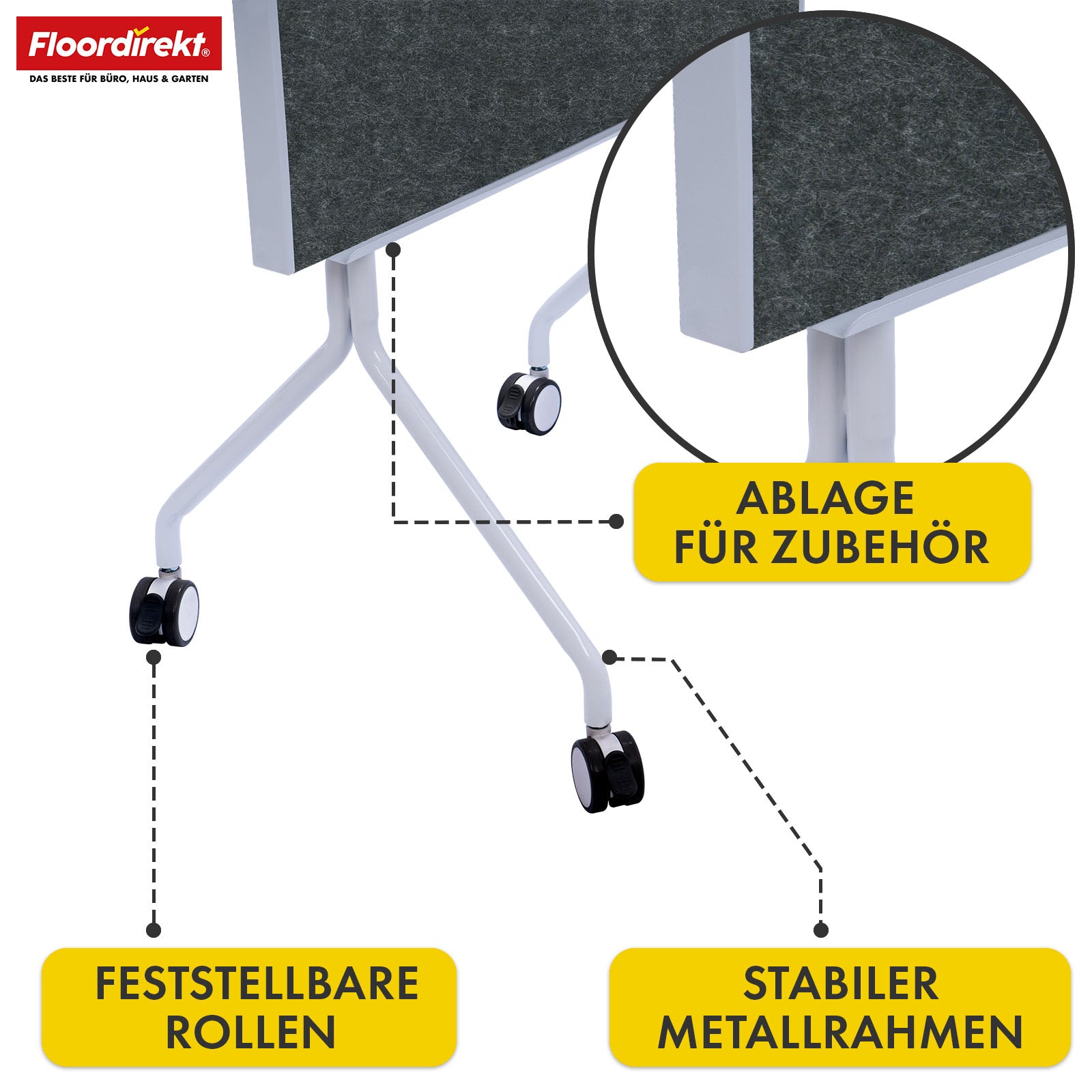 Mobile Präsentationstafel | Giant | Doppelseite Filztafel 80 x 120 cm mit feststellbaren Rollen & Ablage | Erhältlich in mehreren Farben
