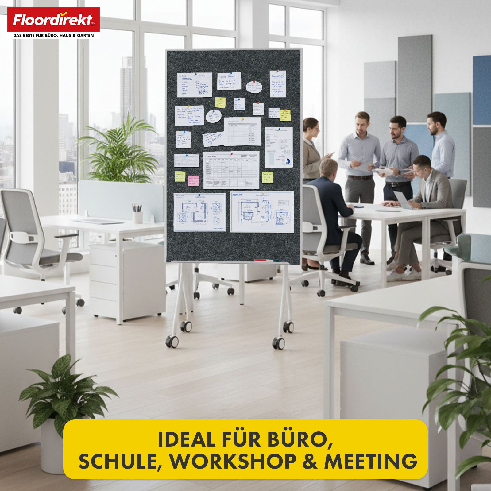 Mobile Präsentationstafel | Giant | Doppelseite Filztafel 80 x 120 cm mit feststellbaren Rollen & Ablage | Erhältlich in mehreren Farben