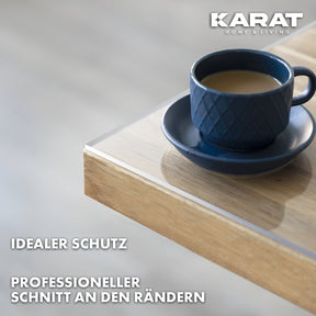 Transparente Tischfolie mit geradem Schnitt | Crystal | Kristallklare Schutzfolie für Tische | Maßgeschneiderter Zuschnitt