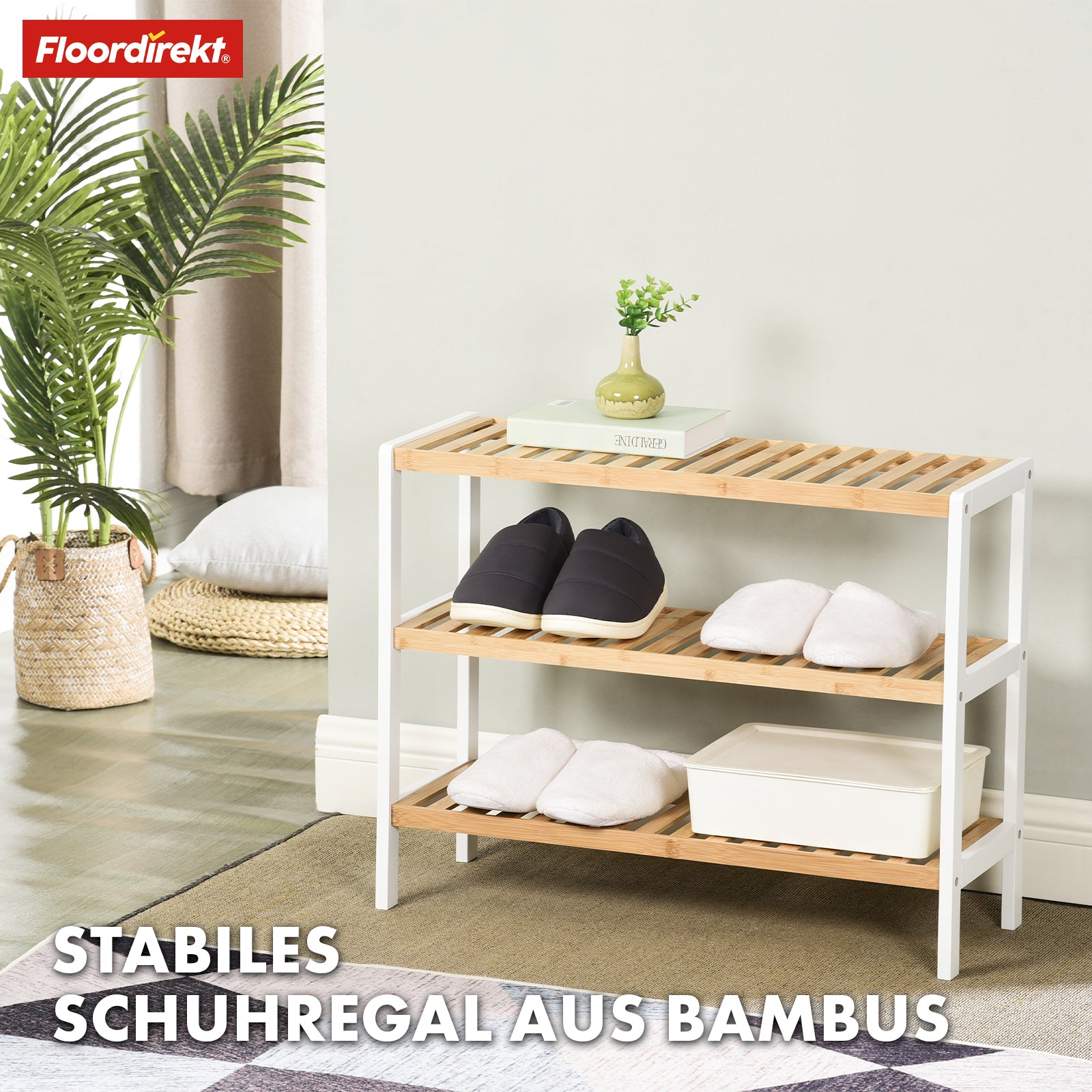 Bambus-Schuhregal | Michigan | Stilvolles, Platzsparendes Regal mit 3 Ablagen