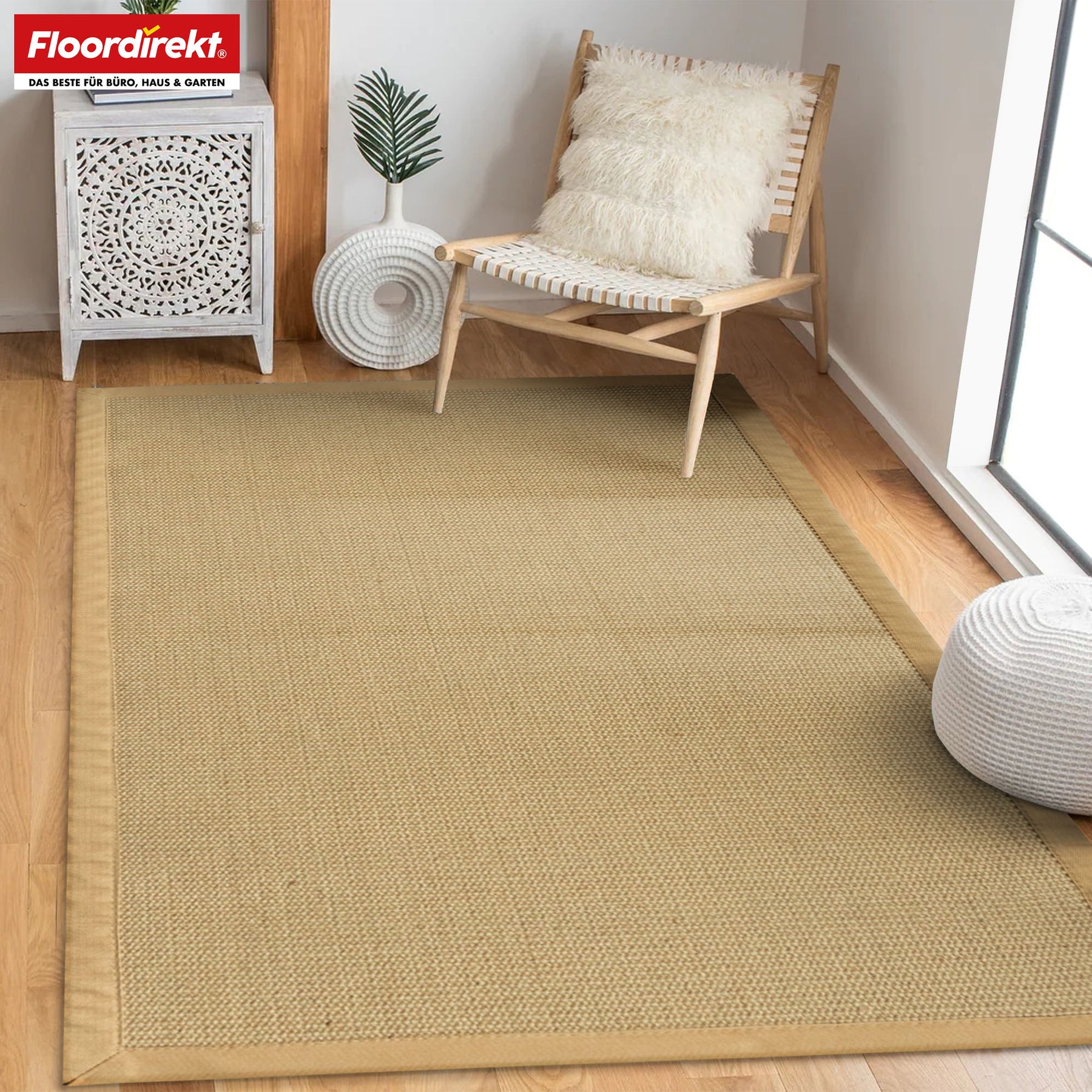 Sisal-Teppich | Bombay | Mit rutschhemmendem Rücken & Baumwollbordüre | In vielen Größen