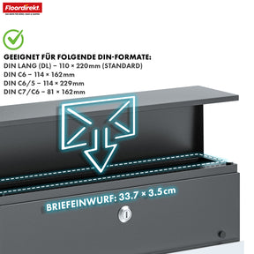 Briefkasten | Gaston | Moderner Wandbriefkasten mit Zeitungsfach & Edelstahl-Namensschild in Anthrazit