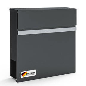 Briefkasten | Gaston | Moderner Wandbriefkasten mit Zeitungsfach & Edelstahl-Namensschild in Anthrazit