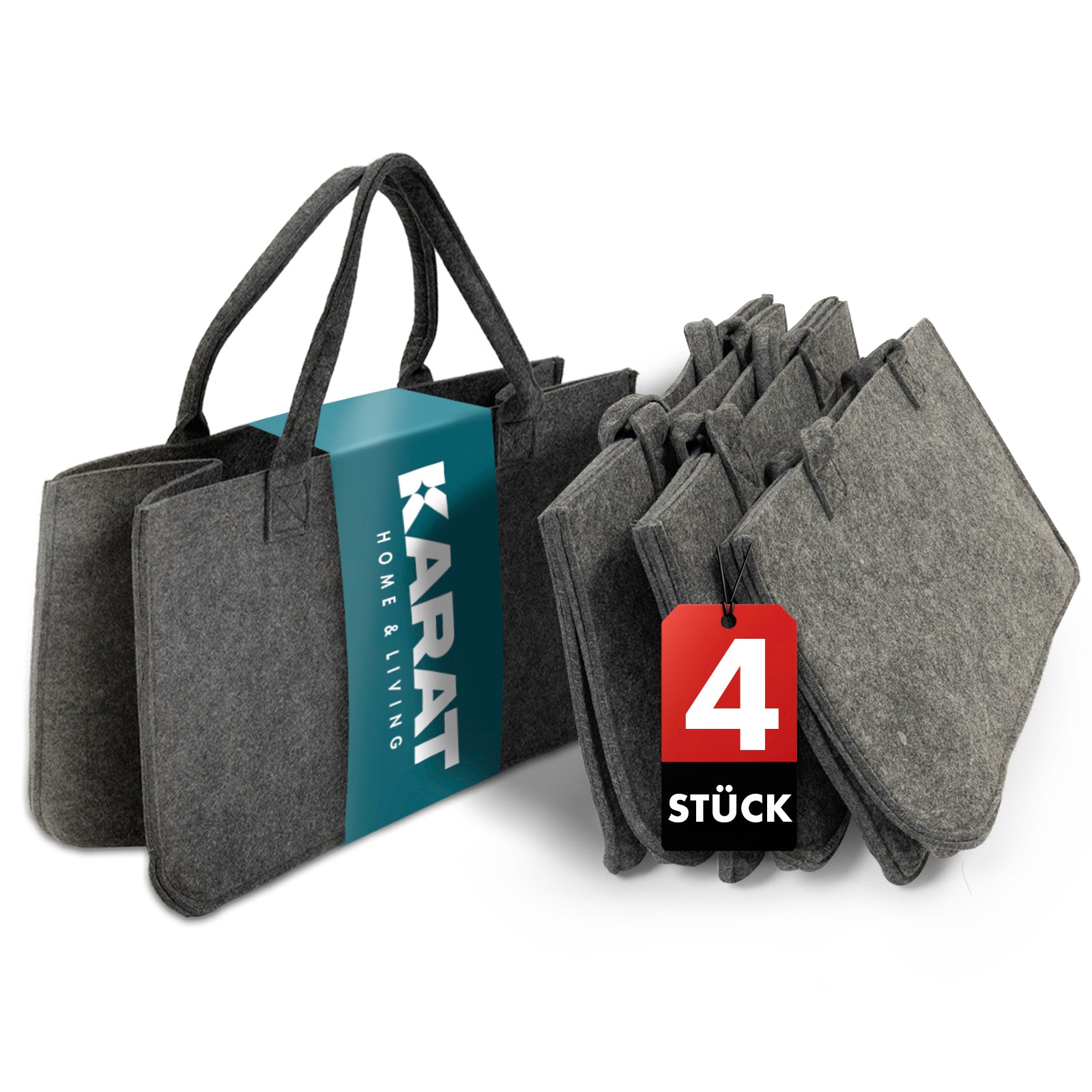 Filztasche Conny | Kaminholztasche | Einkaufstasche | Faltbar | 4er Set