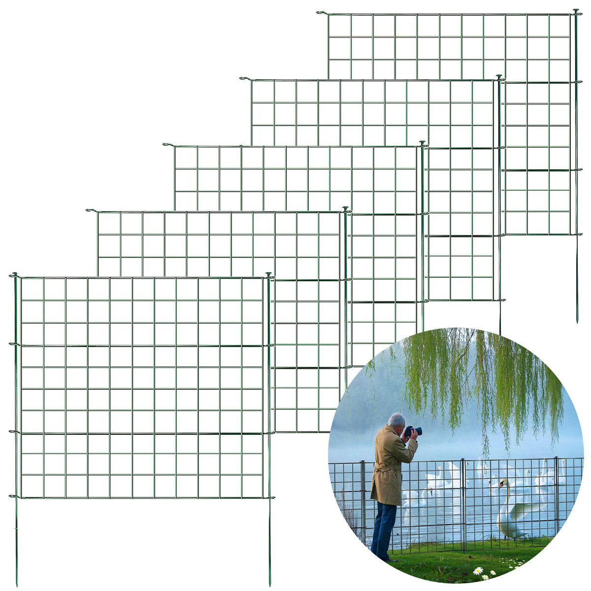 Gitterzaun | Pablo | 5-teiliges Metall-Steckzaun-Set | Erweiterbar für Garten, Teich & Tiere