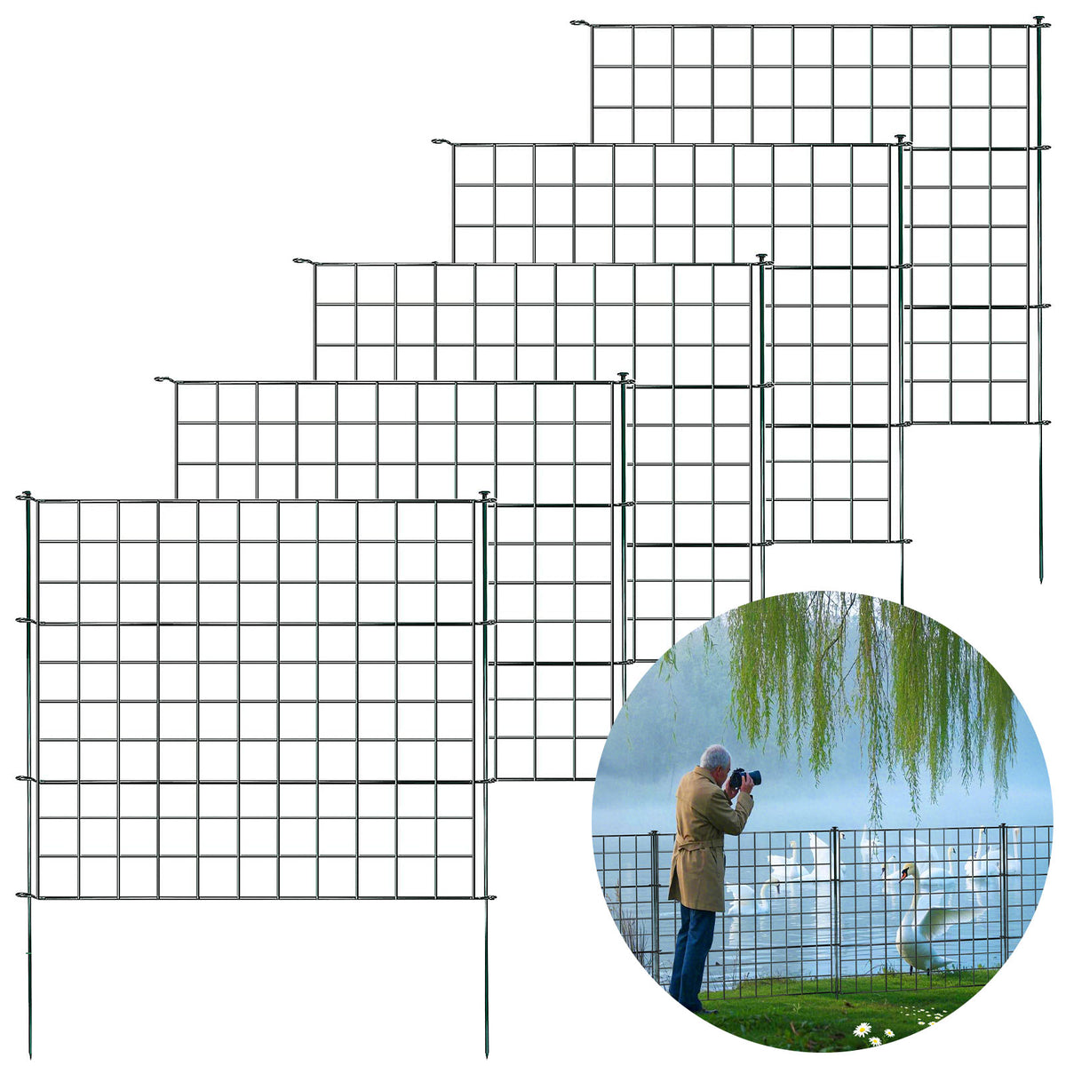 Gitterzaun | Pablo | 5-teiliges Metall-Steckzaun-Set | Erweiterbar für Garten, Teich & Tiere
