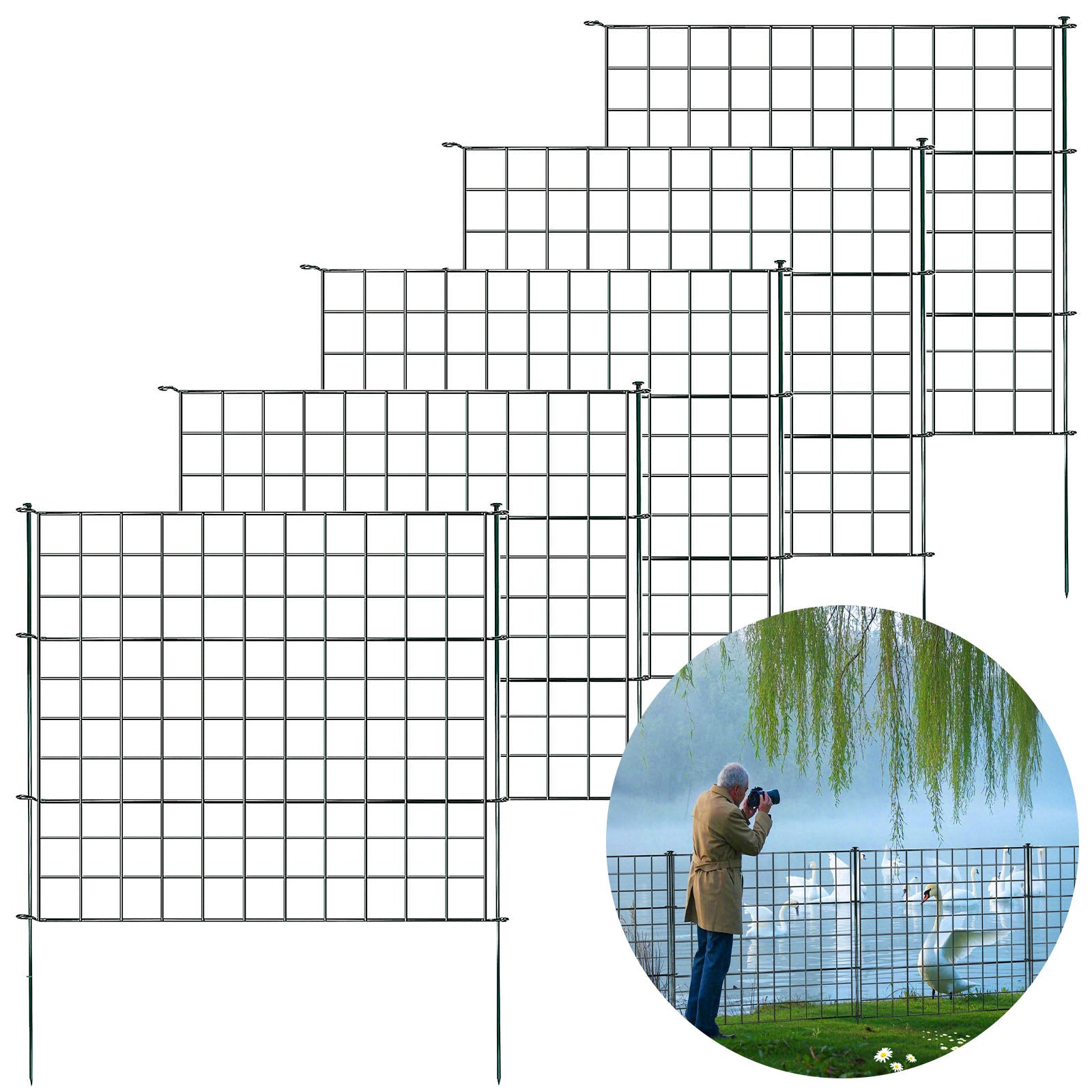 Gitterzaun | Pablo | 5-teiliges Metall-Steckzaun-Set | Erweiterbar für Garten, Teich & Tiere