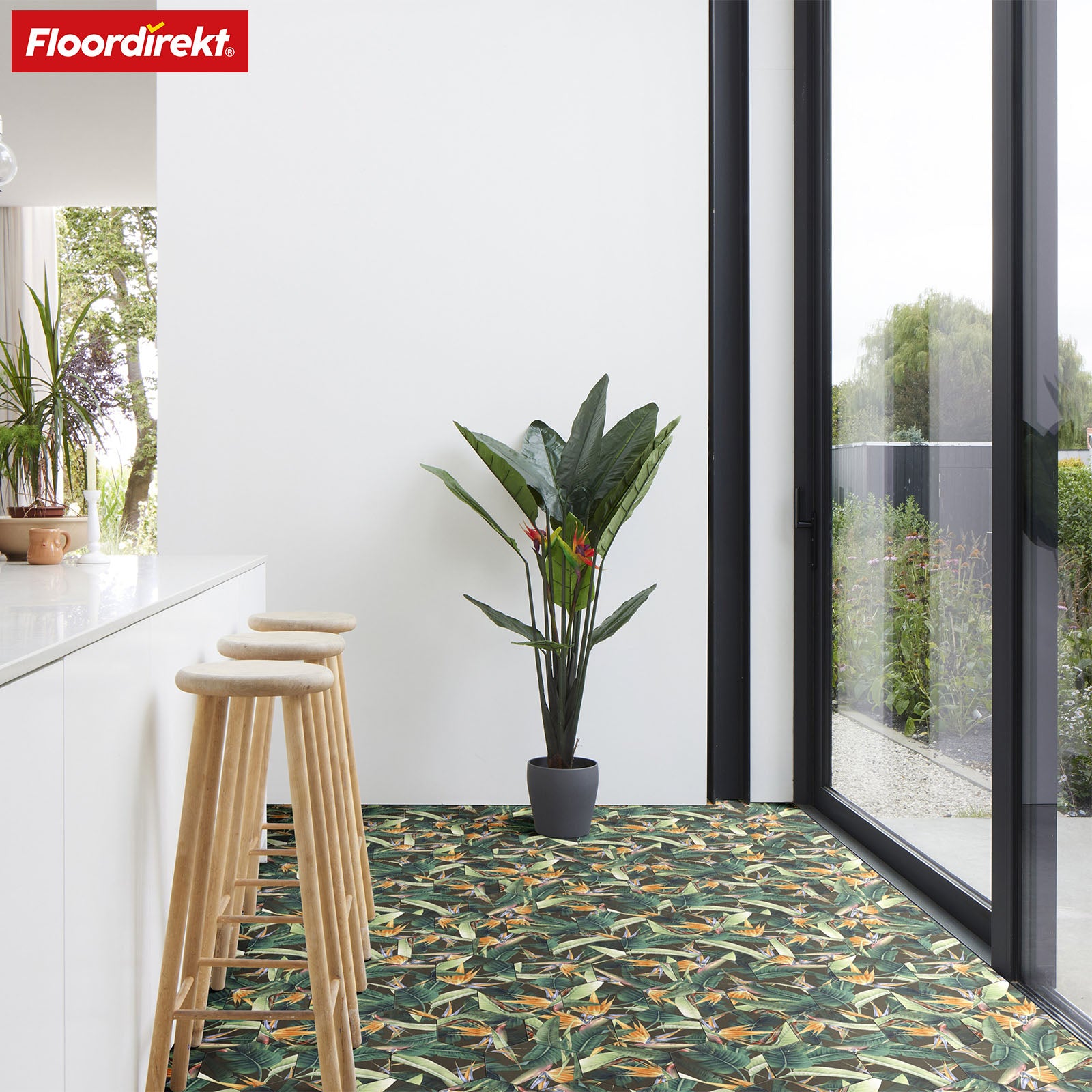 3D CV-Belag | Strelitzia 536M | Vinyl-Bodenbelag mit tropischem Design in realistischer Fliesenoptik