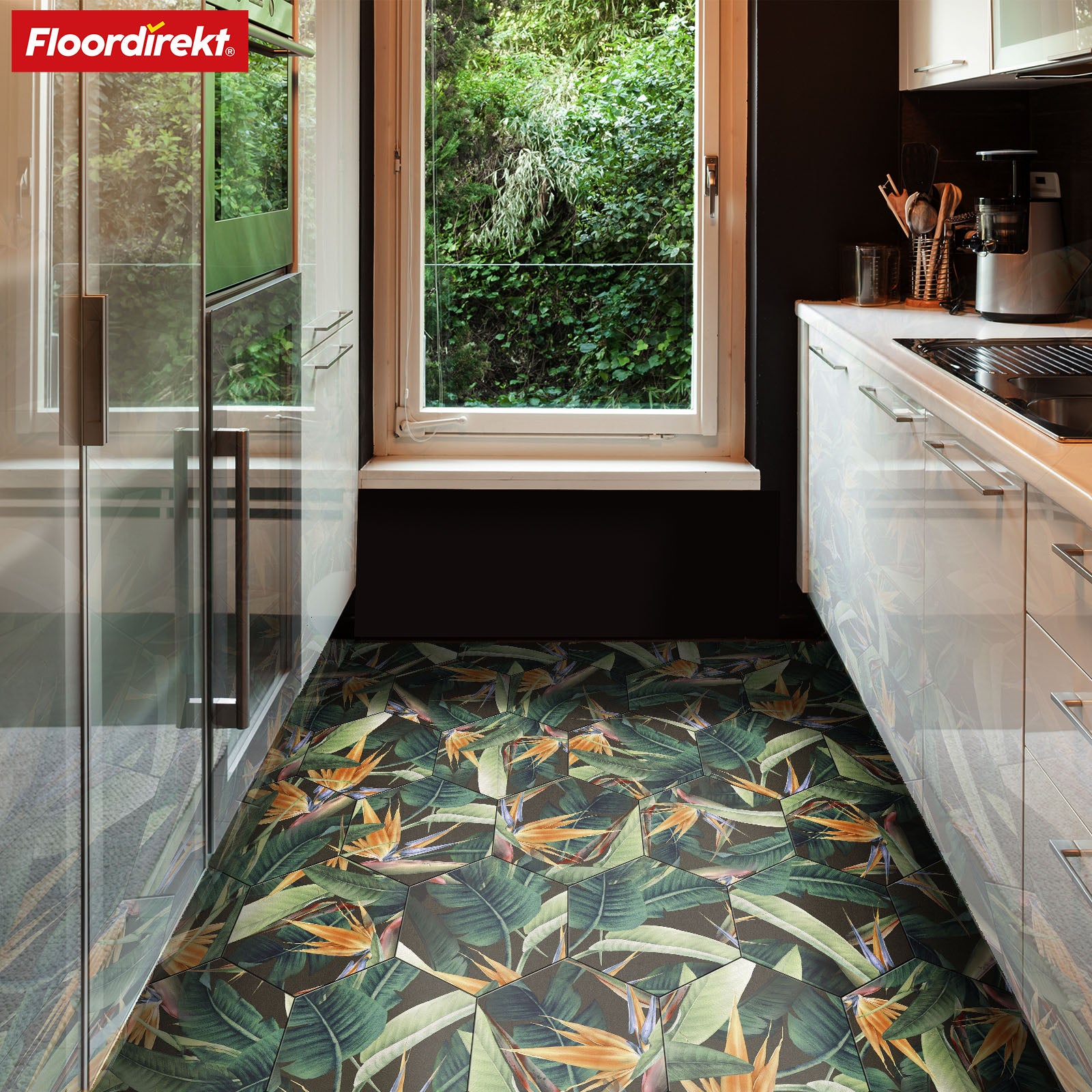 3D CV-Belag | Strelitzia 536M | Vinyl-Bodenbelag mit tropischem Design in realistischer Fliesenoptik