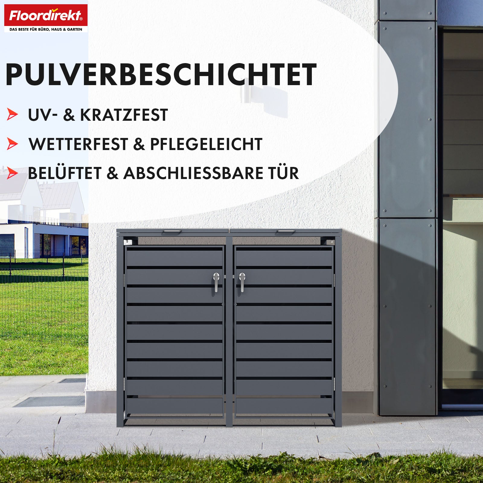 Mülltonnenbox | Magnus | Wetterfeste Anthrazitfarbene Mülltonnenverkleidung mit Edelstahlrahmen | 1–3 Türen | Für 60–240 L Mülltonnen geeignet