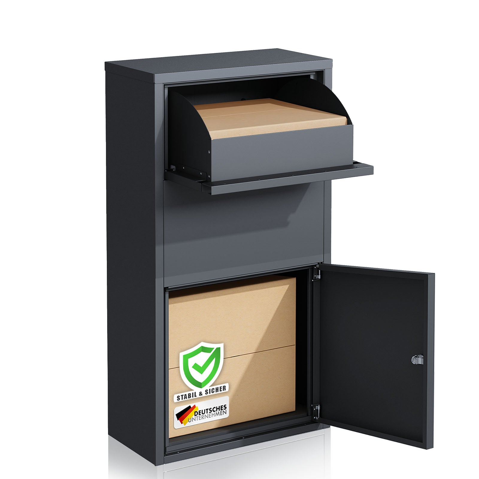Paketbox | Clement | Praktische Paketkasten mit Klappensystem & Schloss | Wetterfest & einfach zu montieren