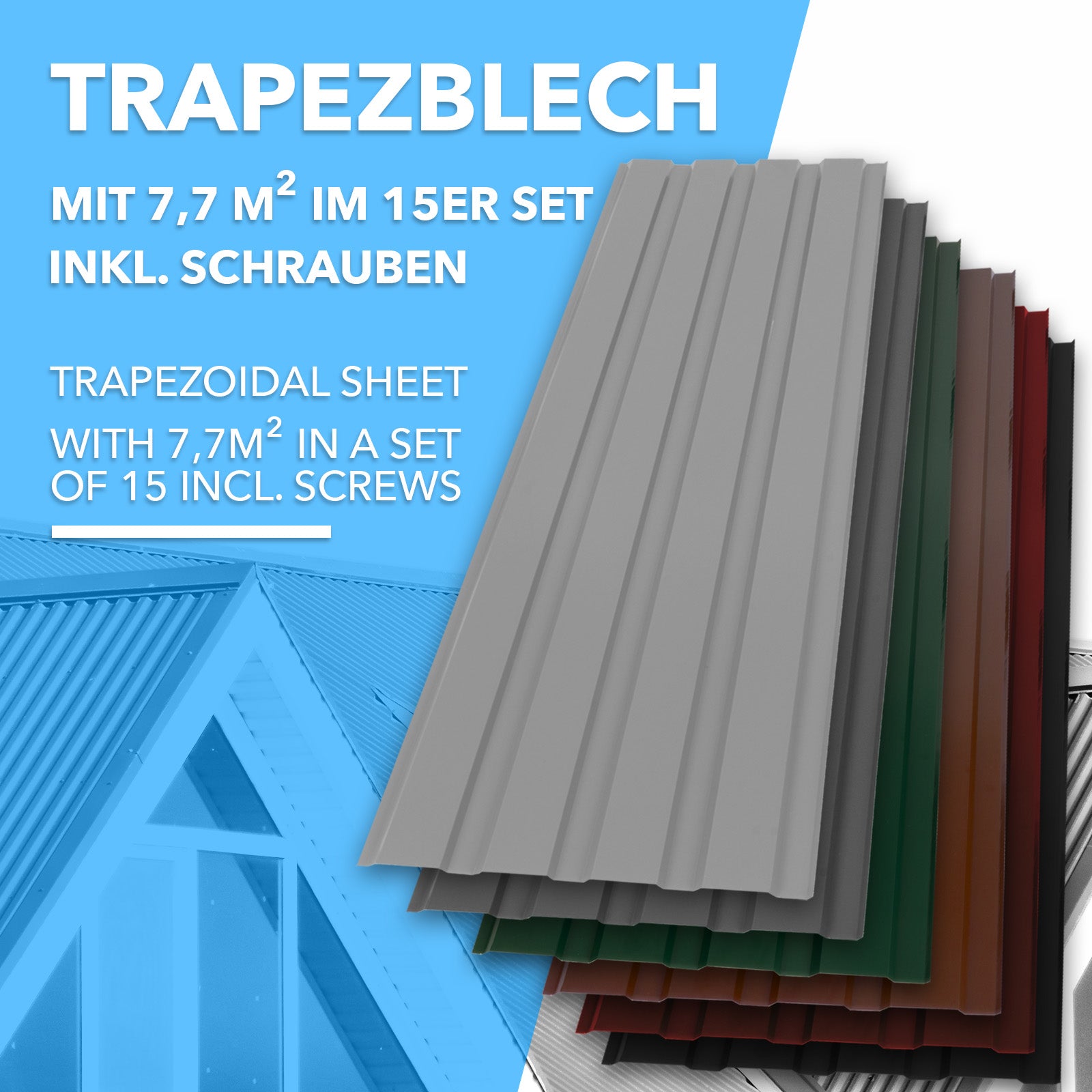 Trapezblech | Wand- & Dachverkleidung | Profilblech | 15 Stück | 45 x 115 cm