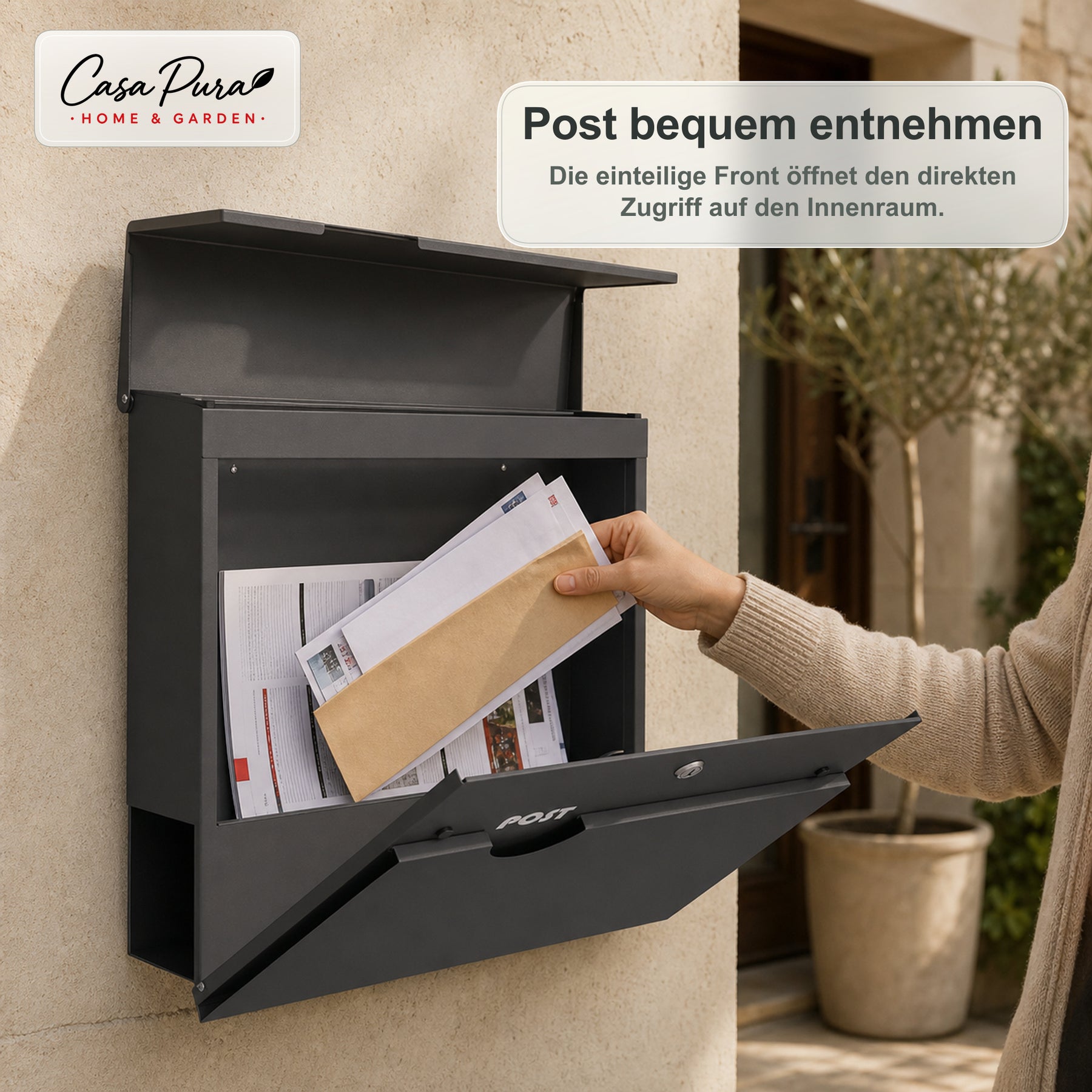 Briefkasten | Albert | Abschließbarer Wandbriefkasten mit Zeitungsfach | Wetterfest | Anthrazit
