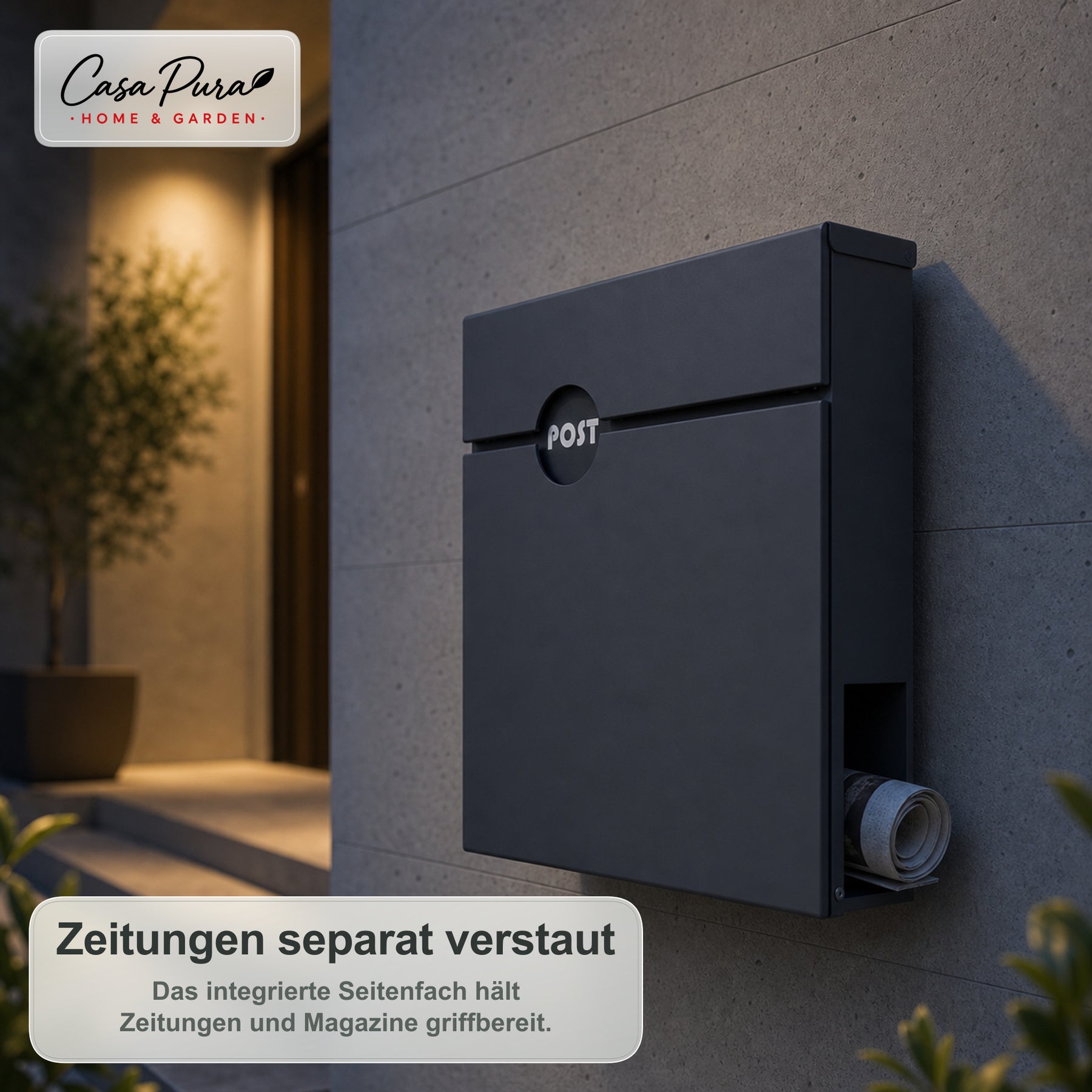 Briefkasten | Albert | Abschließbarer Wandbriefkasten mit Zeitungsfach | Wetterfest | Anthrazit