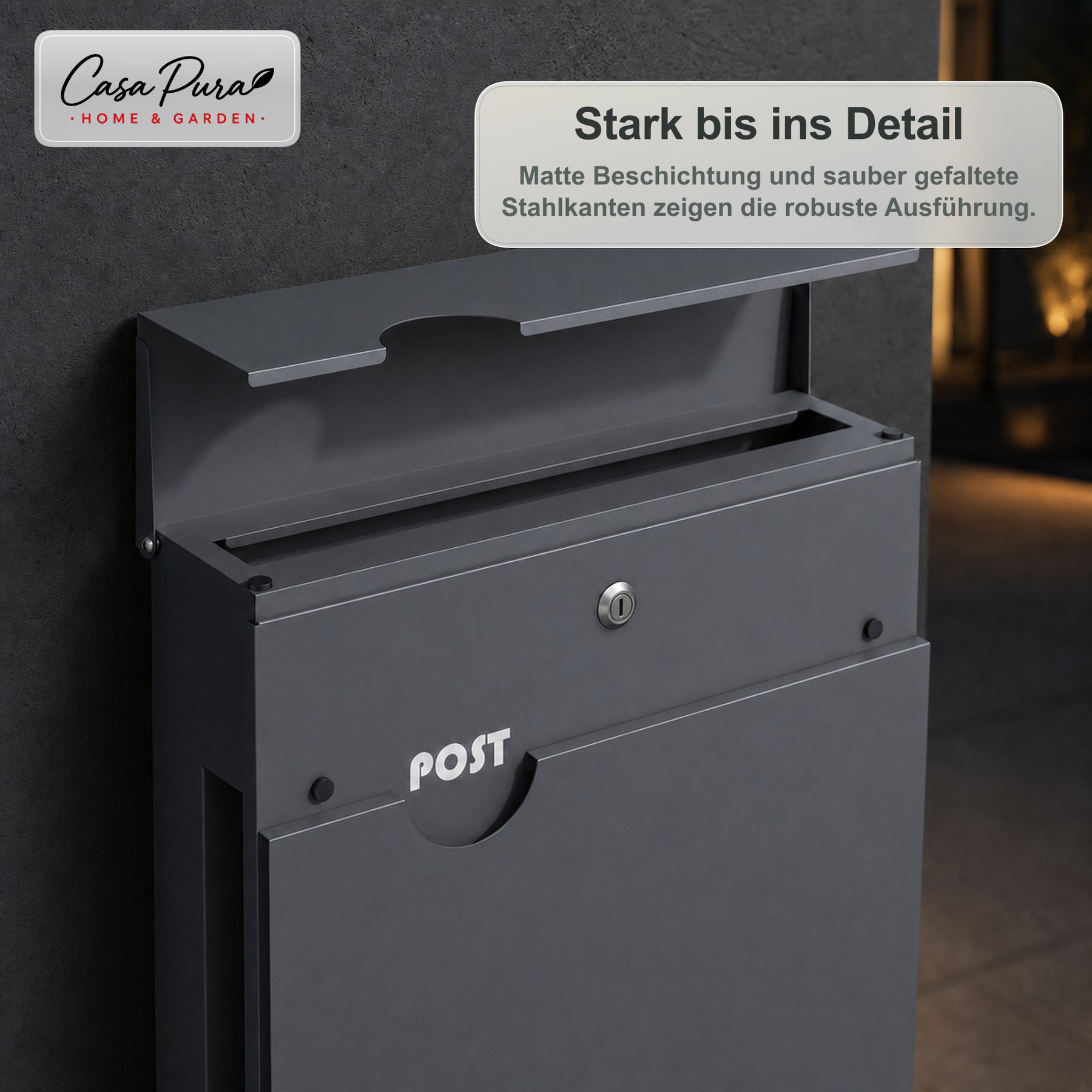 Briefkasten | Albert | Abschließbarer Wandbriefkasten mit Zeitungsfach | Wetterfest | Anthrazit