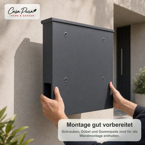 Briefkasten | Albert | Abschließbarer Wandbriefkasten mit Zeitungsfach | Wetterfest | Anthrazit