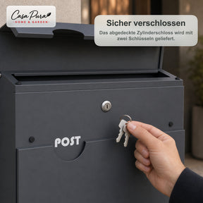 Briefkasten | Albert | Abschließbarer Wandbriefkasten mit Zeitungsfach | Wetterfest | Anthrazit