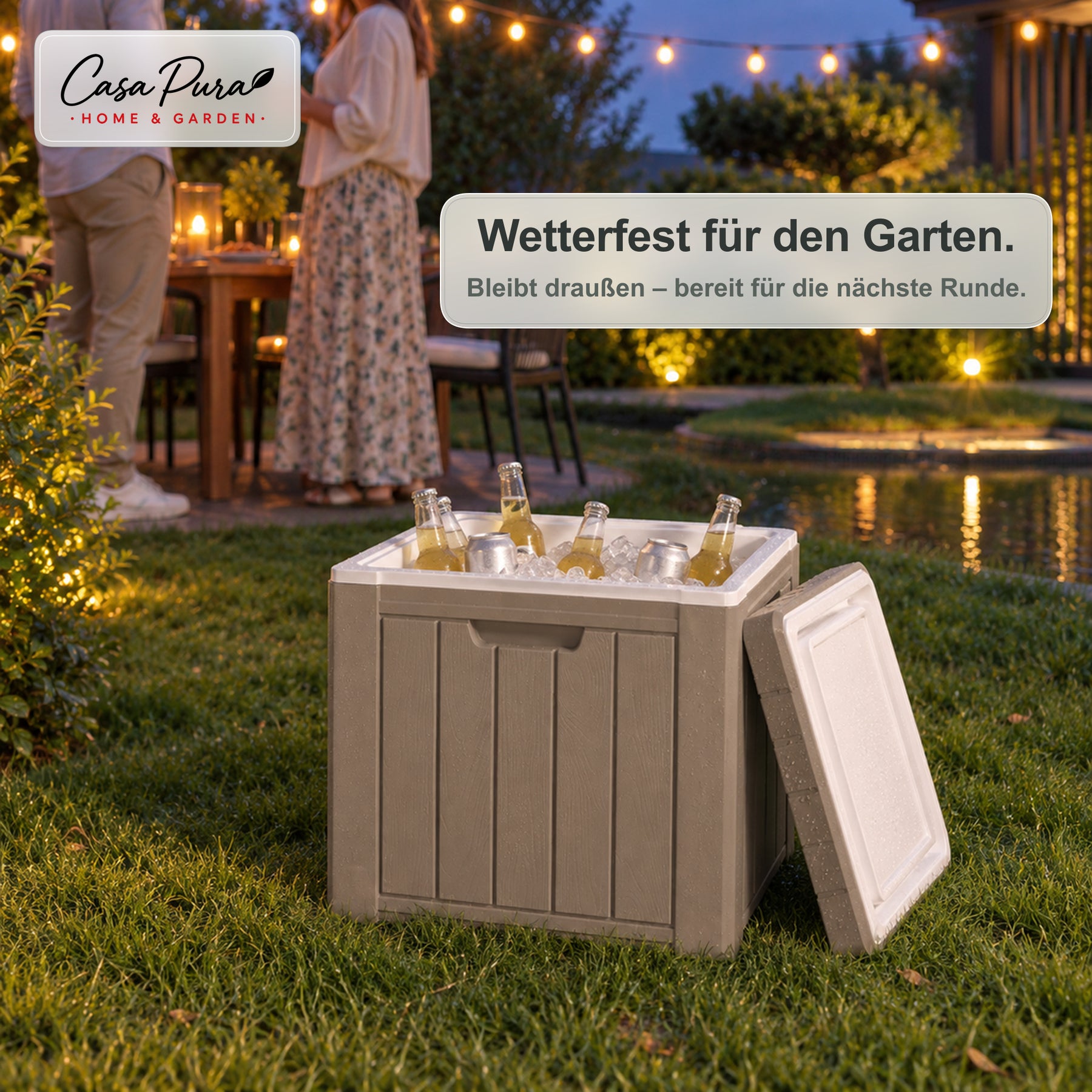 Getränkekühler | Arctic | 37 L Kühlbox mit Beistelltischfunktion in Holzoptik | 2 Farben