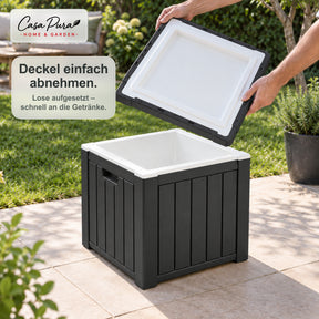 Getränkekühler | Arctic | 37 L Kühlbox mit Beistelltischfunktion in Holzoptik | 2 Farben