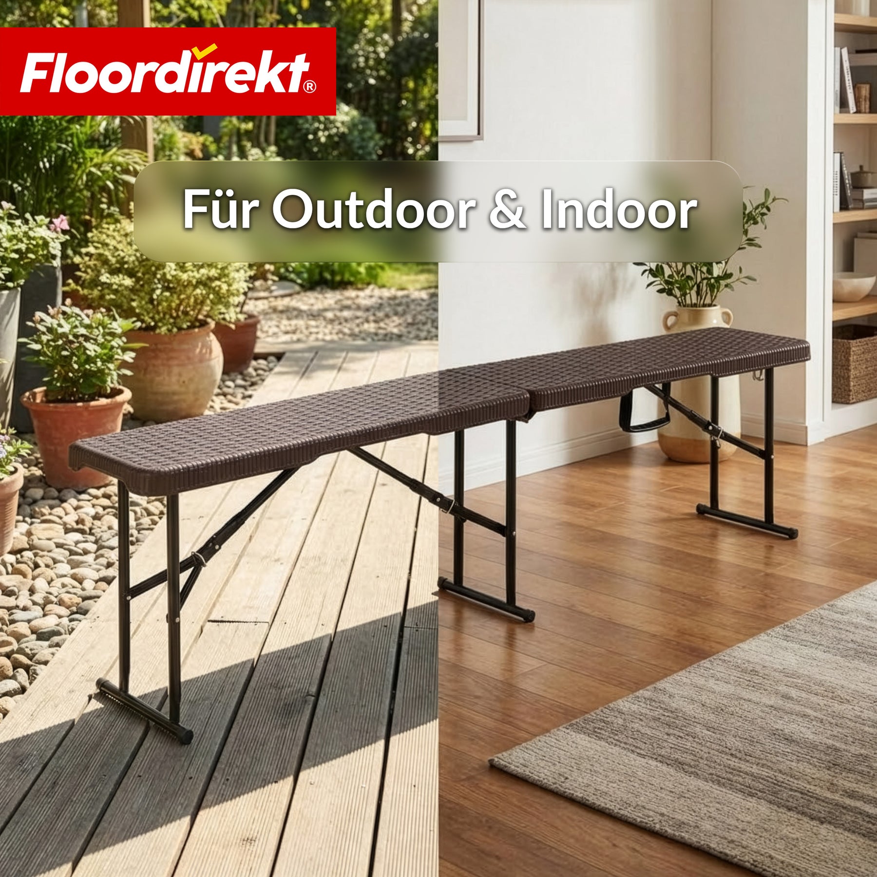 Gartenbank | Kagawa | Klappbare, wetterfeste Sitzbank 183 cm in Braun für Garten, Balkon & Events