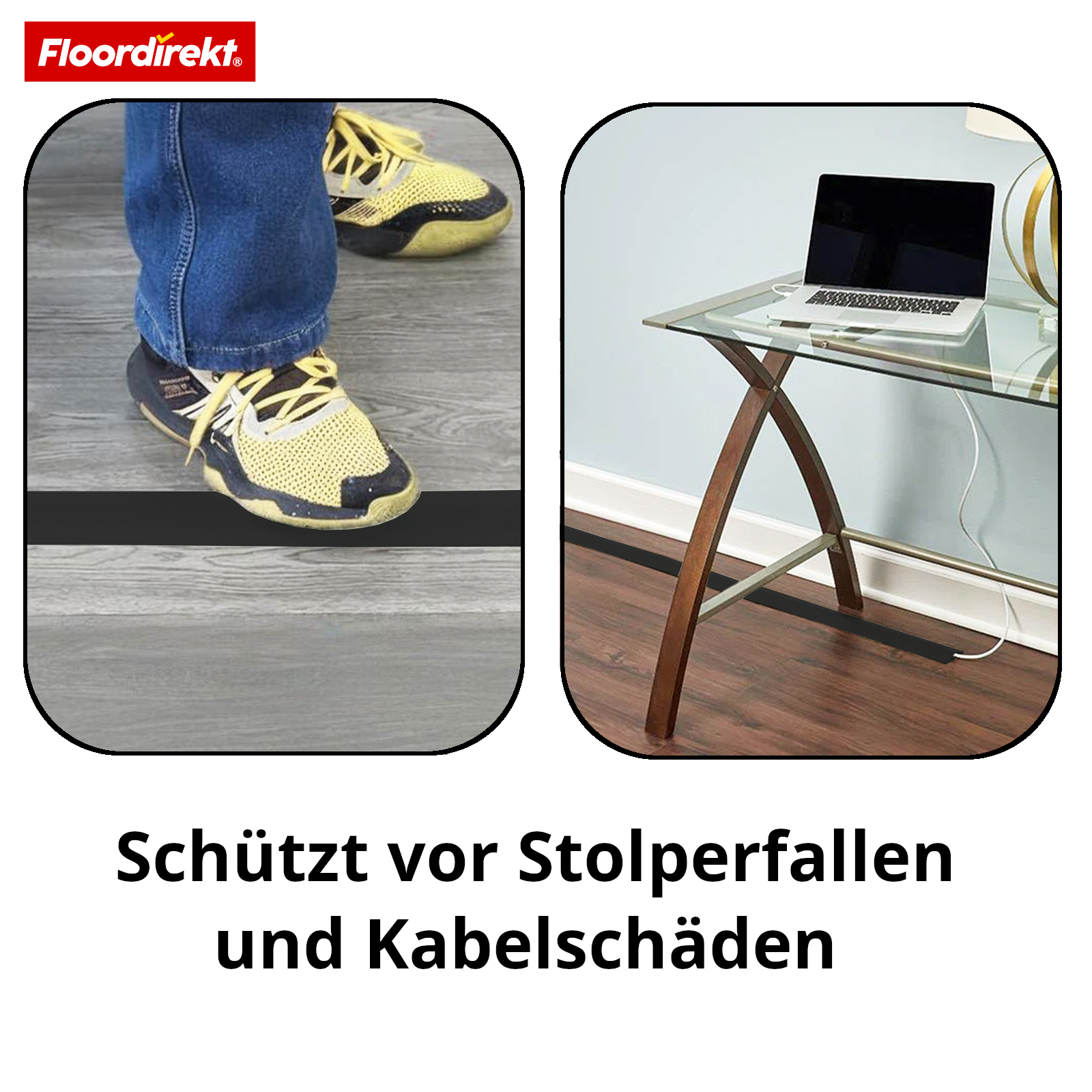 Boden-Kabelkanal | Cable Guard | Rutschfester Kabelschutz & Stolperschutz | Flexibel, zuschneidbar & für 2 Kabel bis 8 mm Ø