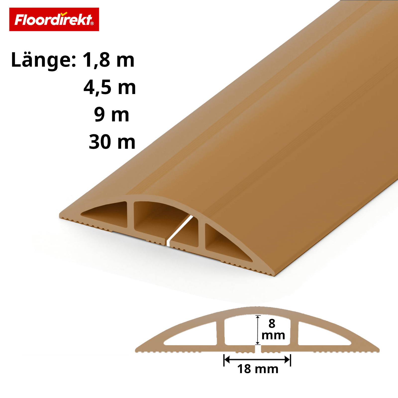 Boden-Kabelkanal | Cable Guard | Rutschfester Kabelschutz & Stolperschutz | Flexibel, zuschneidbar & für 2 Kabel bis 8 mm Ø