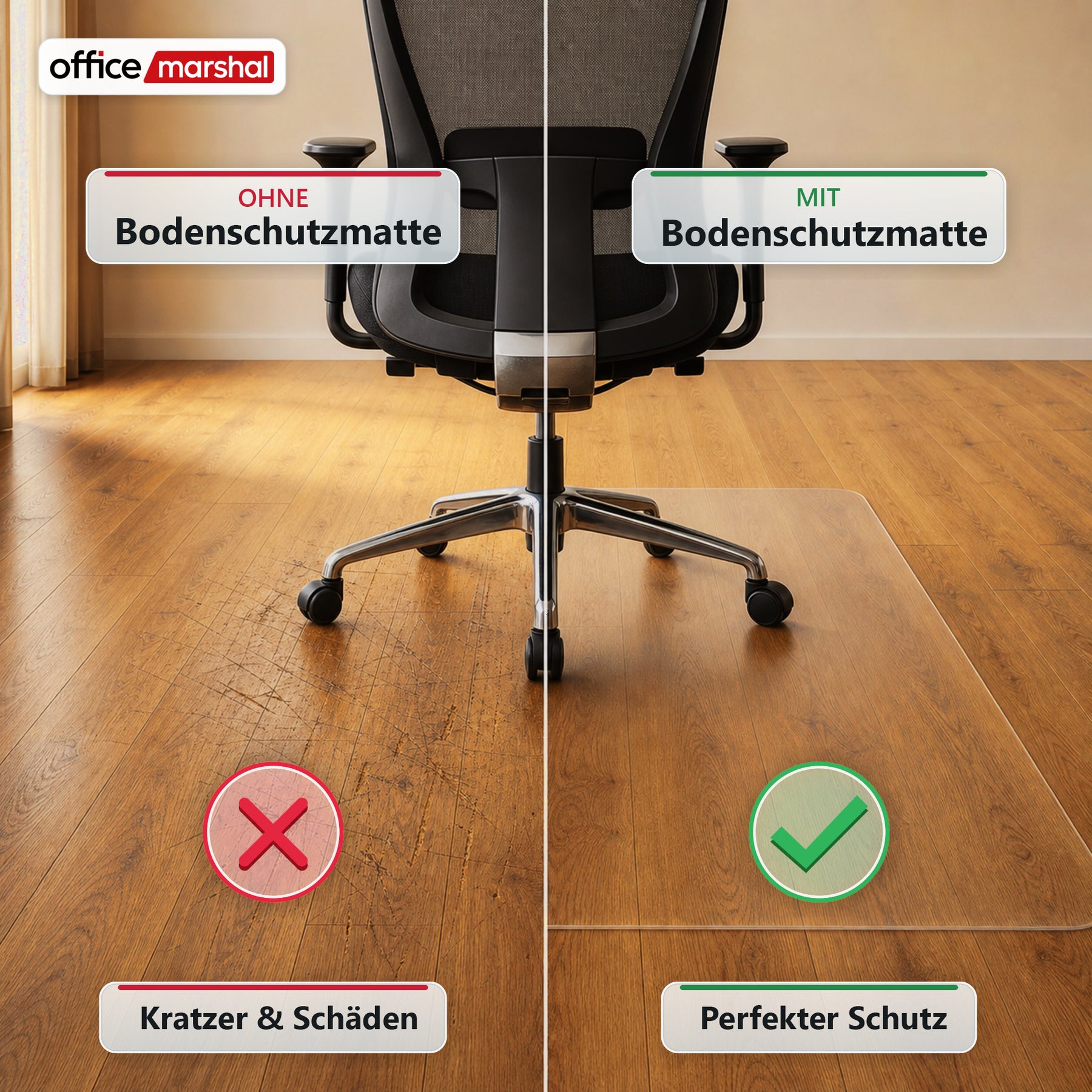 Bodenschutzmatte Floorfit nach Maß | Transparent matt | Für Hartböden, Parkett, Laminat & Vinyl