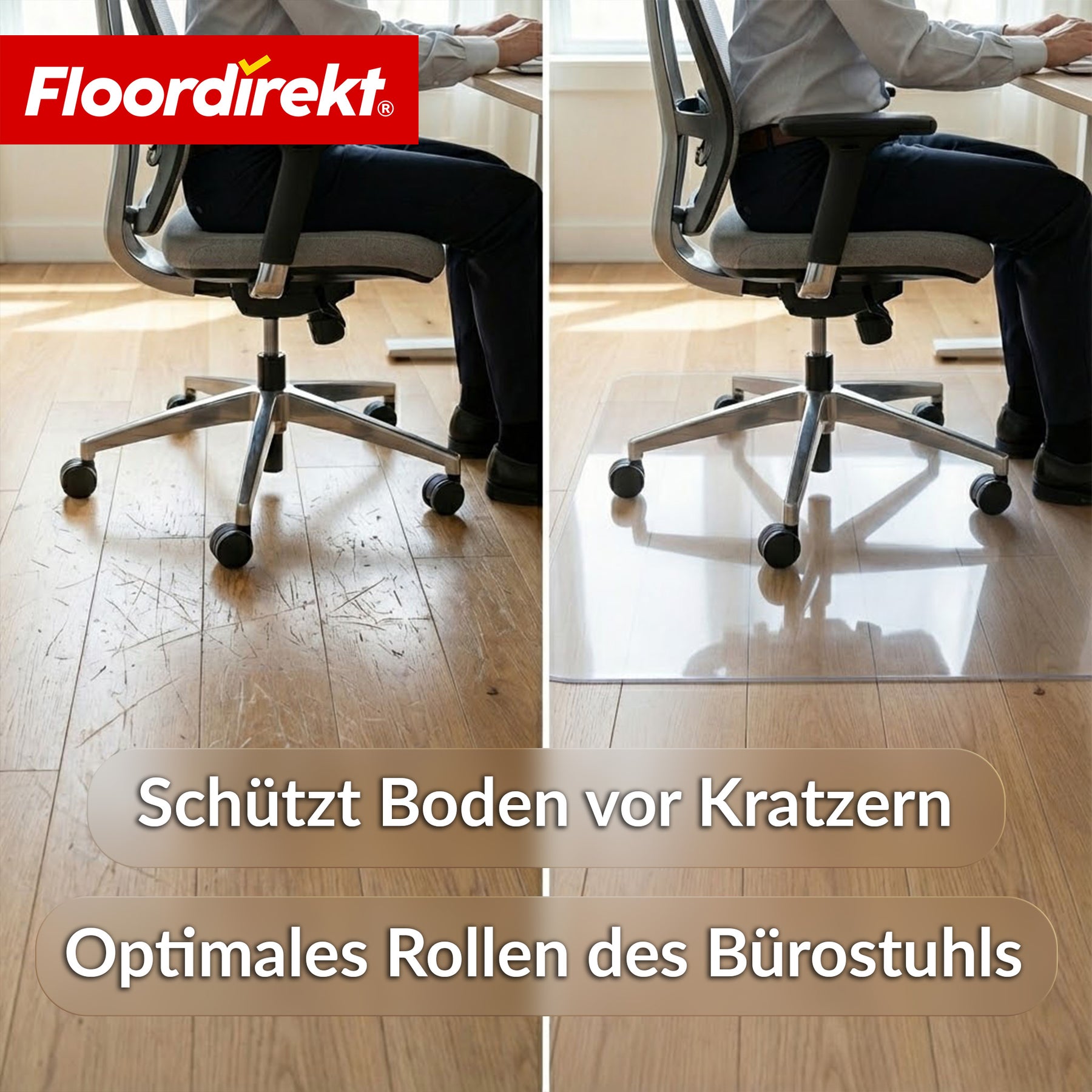 Bodenschutzmatte | Secura | Transparent 80 × 118 cm | 5 mm bruchsichere PVC Bürostuhlunterlage für Parkett, Laminat & Teppich