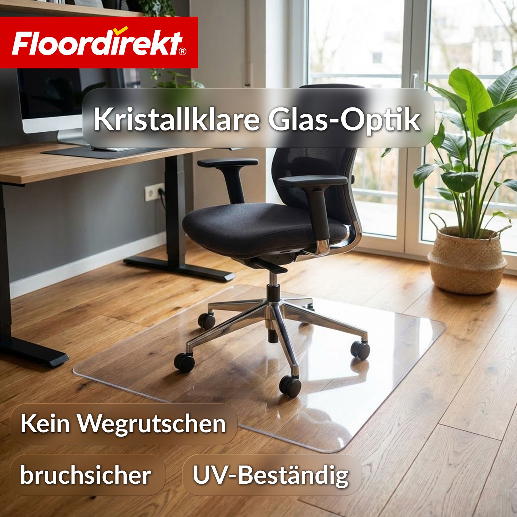 Bodenschutzmatte | Secura | Transparent 80 × 118 cm | 5 mm bruchsichere PVC Bürostuhlunterlage für Parkett, Laminat & Teppich