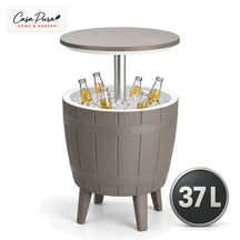 Getränkekühler Tisch | Bora | Höhenverstellbarer Gartentisch mit 37 L Kühlfach in Fass-Optik | 2 Farben