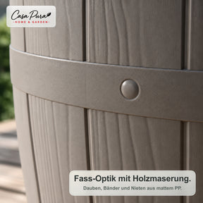 Getränkekühler Tisch | Bora | Höhenverstellbarer Gartentisch mit 37 L Kühlfach in Fass-Optik | 2 Farben