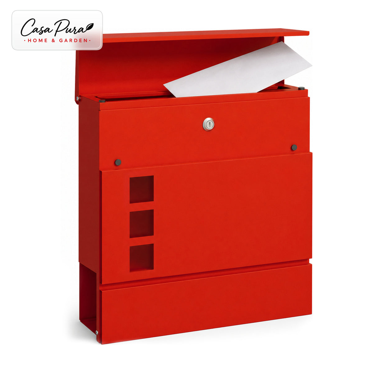 Briefkasten | Adrien | Abschließbarer Wandbriefkasten mit Zeitungsfach | Wetterfest | Rot
