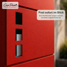 Briefkasten | Adrien | Abschließbarer Wandbriefkasten mit Zeitungsfach | Wetterfest | Rot