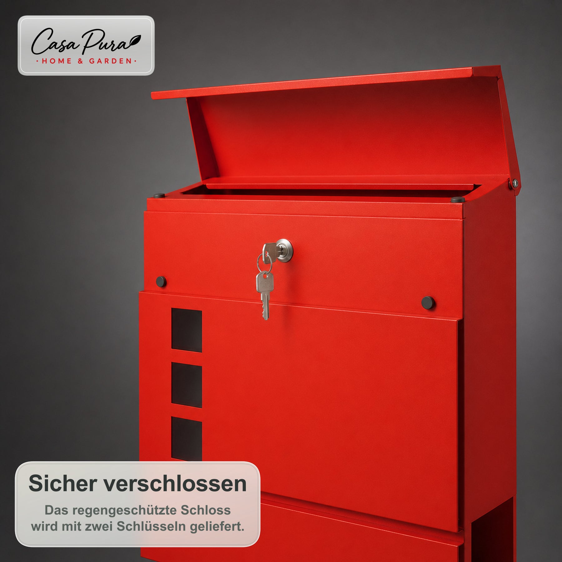 Briefkasten | Adrien | Abschließbarer Wandbriefkasten mit Zeitungsfach | Wetterfest | Rot