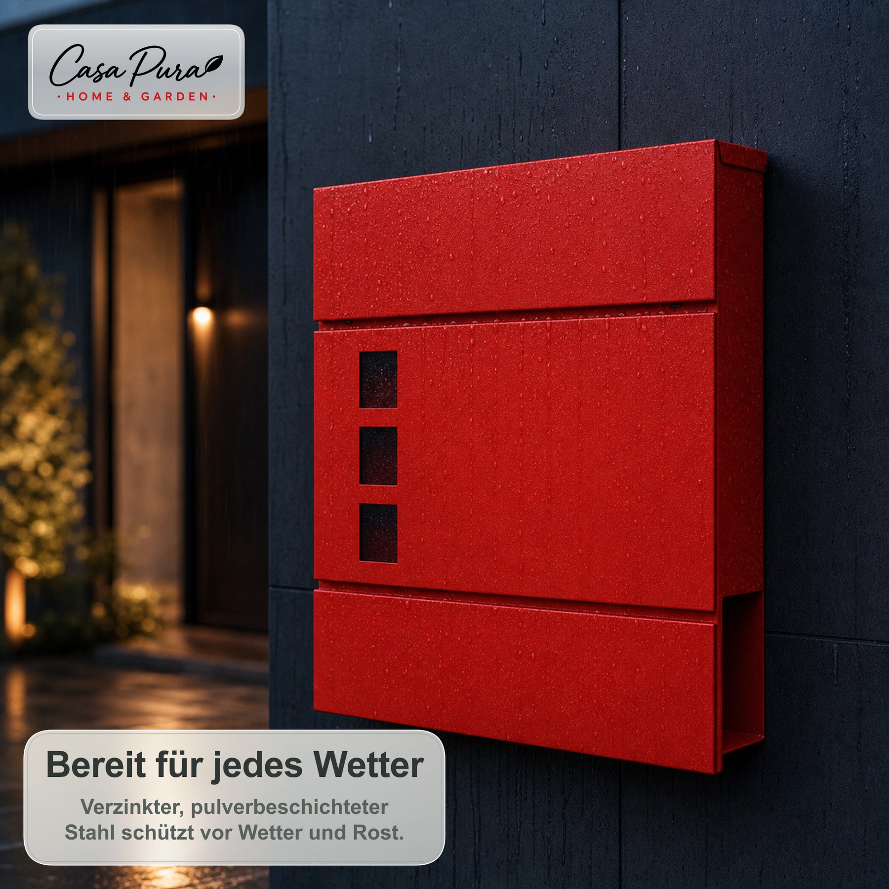 Briefkasten | Adrien | Abschließbarer Wandbriefkasten mit Zeitungsfach | Wetterfest | Rot