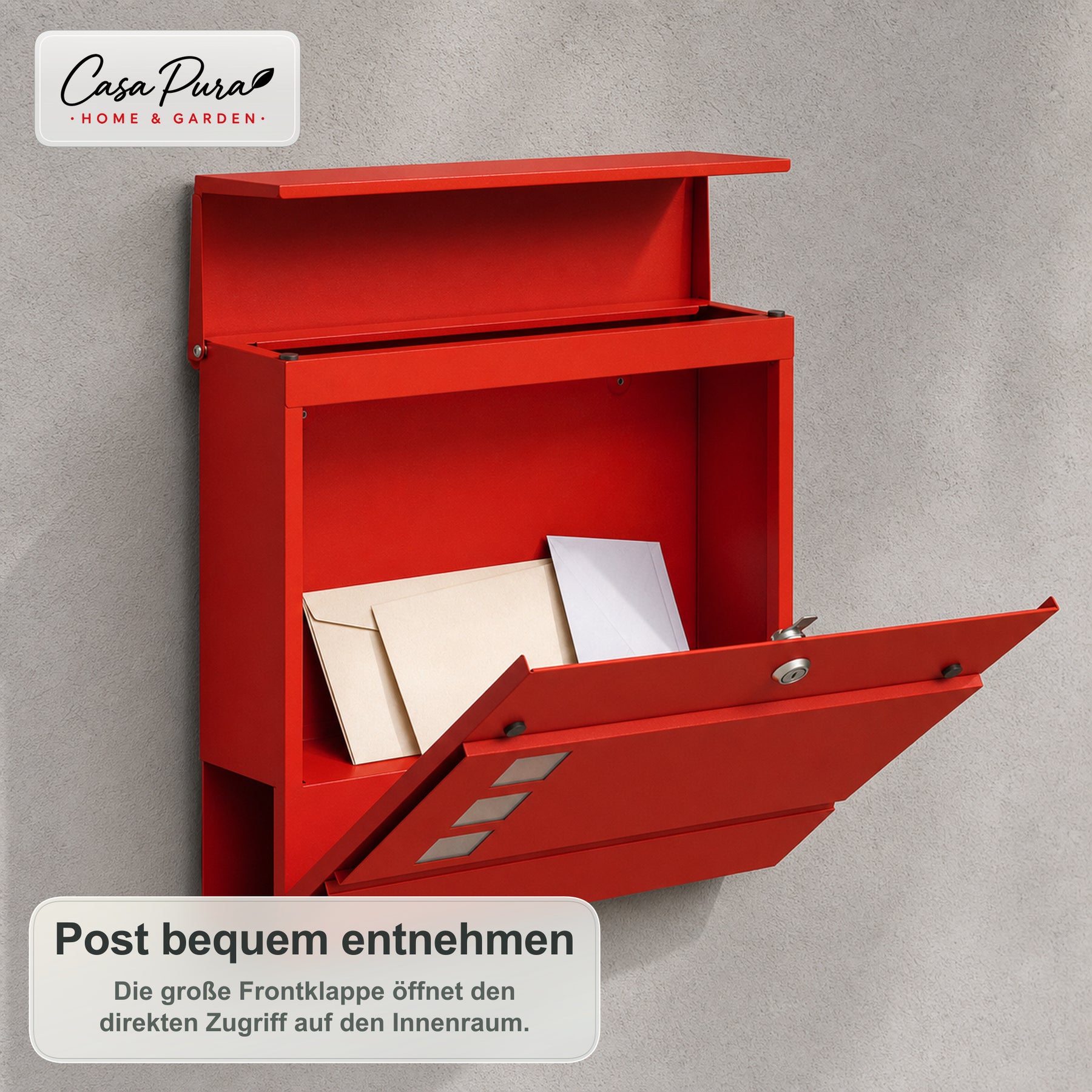 Briefkasten | Adrien | Abschließbarer Wandbriefkasten mit Zeitungsfach | Wetterfest | Rot