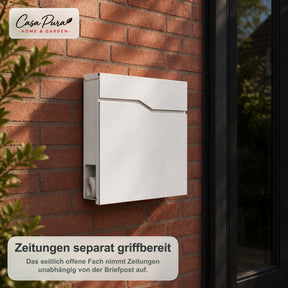 Briefkasten | Claude | Wandbriefkasten mit Zeitungsfach | Weiß | Abschließbar