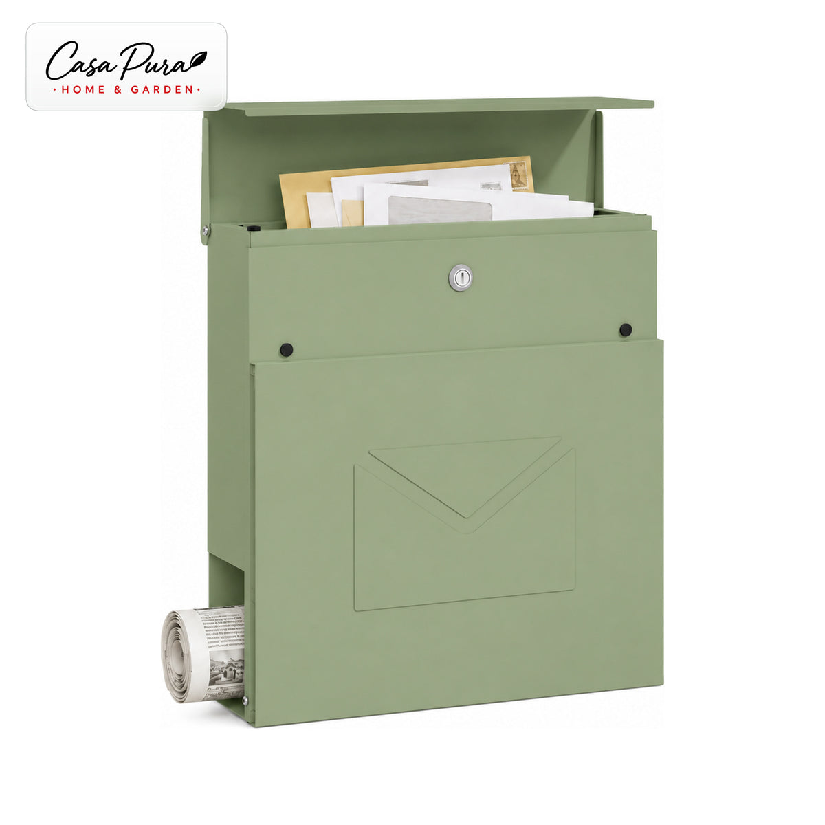 Briefkasten | Laurent | Wandbriefkasten mit Zeitungsfach | Grün | Abschließbar