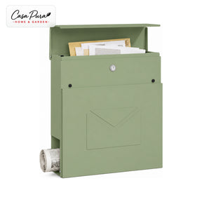 Briefkasten | Laurent | Wandbriefkasten mit Zeitungsfach | Grün | Abschließbar