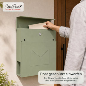 Briefkasten | Laurent | Wandbriefkasten mit Zeitungsfach | Grün | Abschließbar