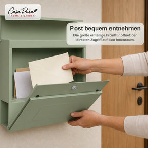 Briefkasten | Laurent | Wandbriefkasten mit Zeitungsfach | Grün | Abschließbar