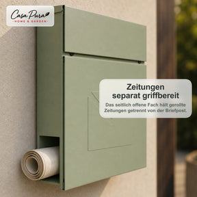Briefkasten | Laurent | Wandbriefkasten mit Zeitungsfach | Grün | Abschließbar
