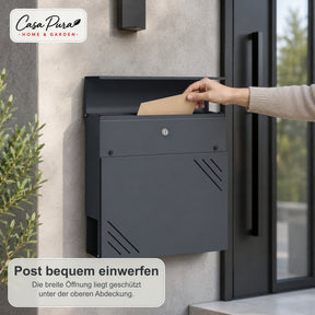 Briefkasten | Lucien | Wandbriefkasten aus verzinktem Stahl | Abschließbar | Anthrazit | Mit Zeitungsfach