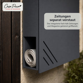 Briefkasten | Lucien | Wandbriefkasten aus verzinktem Stahl | Abschließbar | Anthrazit | Mit Zeitungsfach