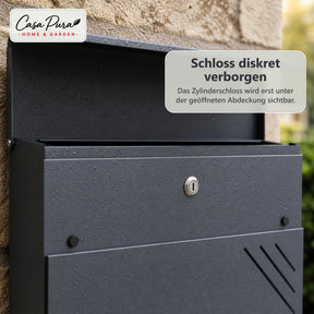 Briefkasten | Lucien | Wandbriefkasten aus verzinktem Stahl | Abschließbar | Anthrazit | Mit Zeitungsfach