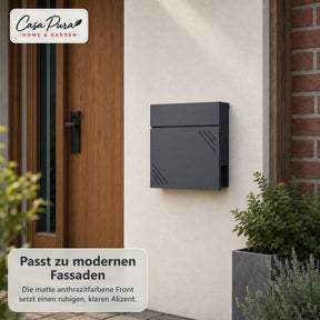 Briefkasten | Lucien | Wandbriefkasten aus verzinktem Stahl | Abschließbar | Anthrazit | Mit Zeitungsfach