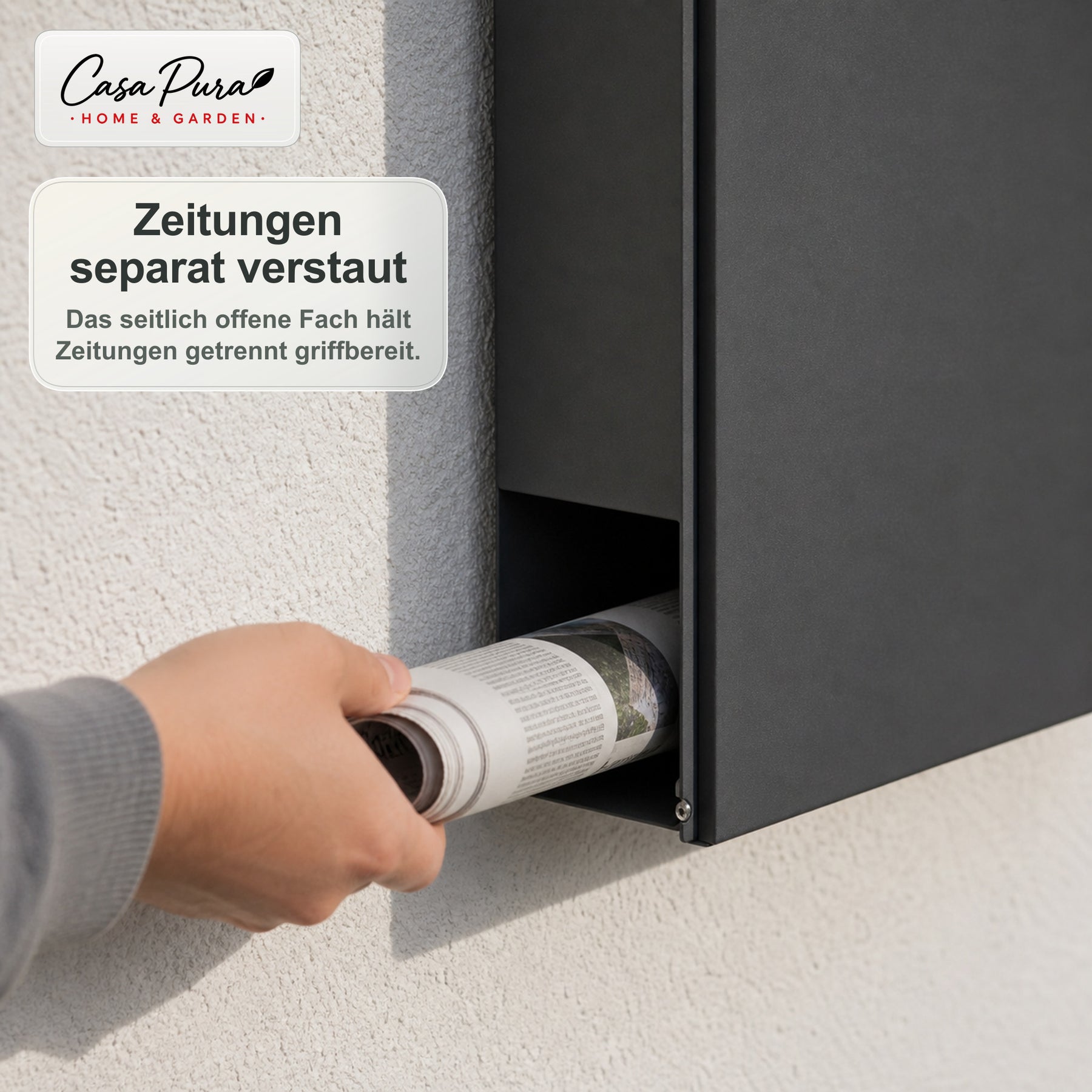 Briefkasten | Pascal | Wandbriefkasten mit Zeitungsfach | Anthrazit | Abschließbar