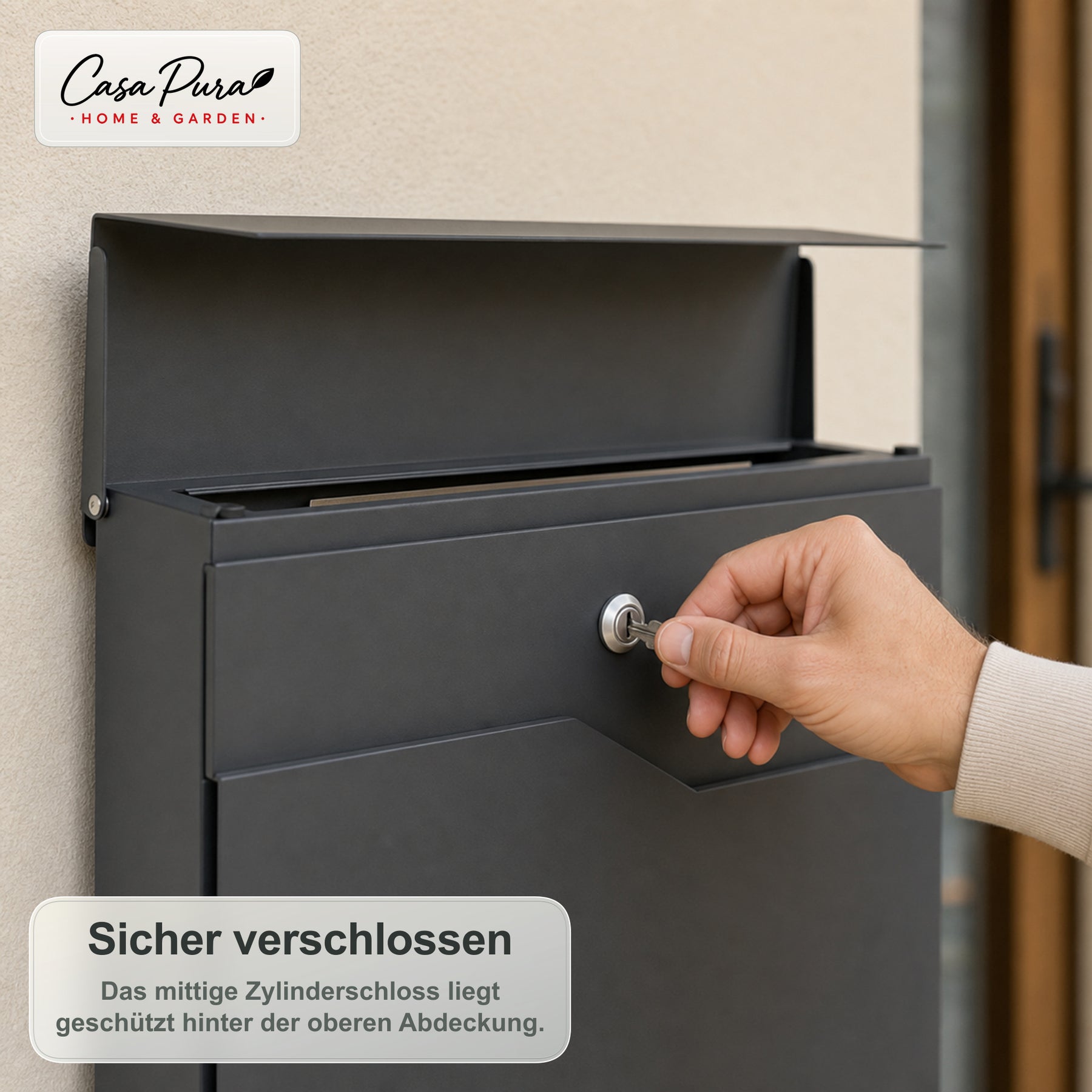 Briefkasten | Pascal | Wandbriefkasten mit Zeitungsfach | Anthrazit | Abschließbar