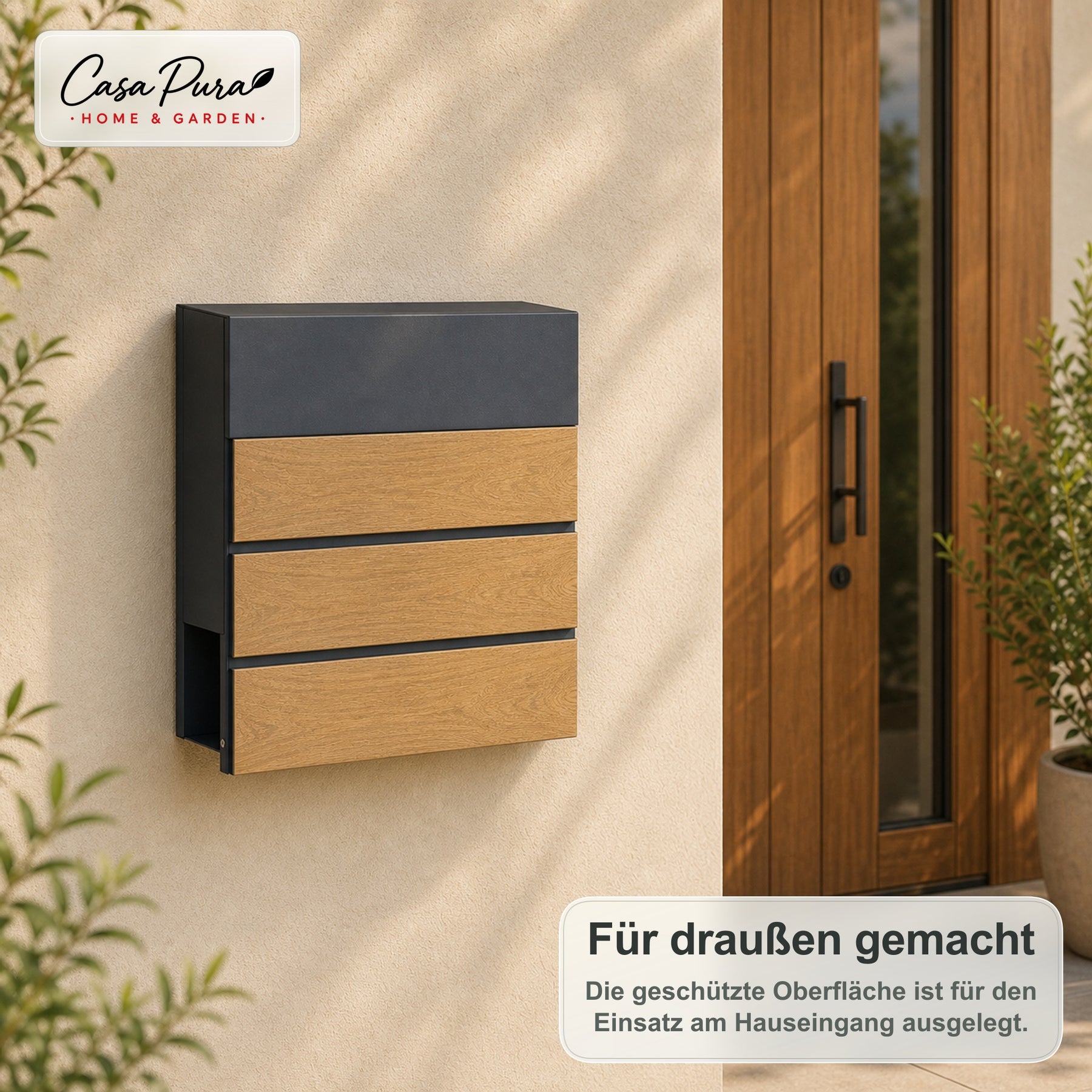 Briefkasten | Roland | Moderner Wandbriefkasten mit Zeitungsfach | Anthrazit Holzoptik