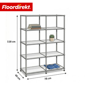 Metallregal | Concept Epure MK-015 | Offenes Standregal mit 5 Ablagen | Bücherregal & Raumteiler Metall